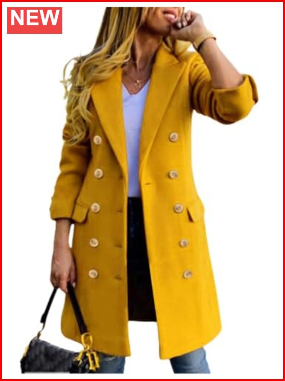 Womens Wool Blend Double Breasted Midi Peacoat Trench Coat